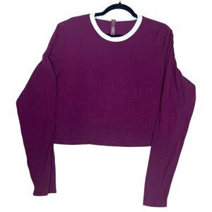SKIMS Ribbed Long Sleeve Crop Top Burgundy Size 4X Stretchy